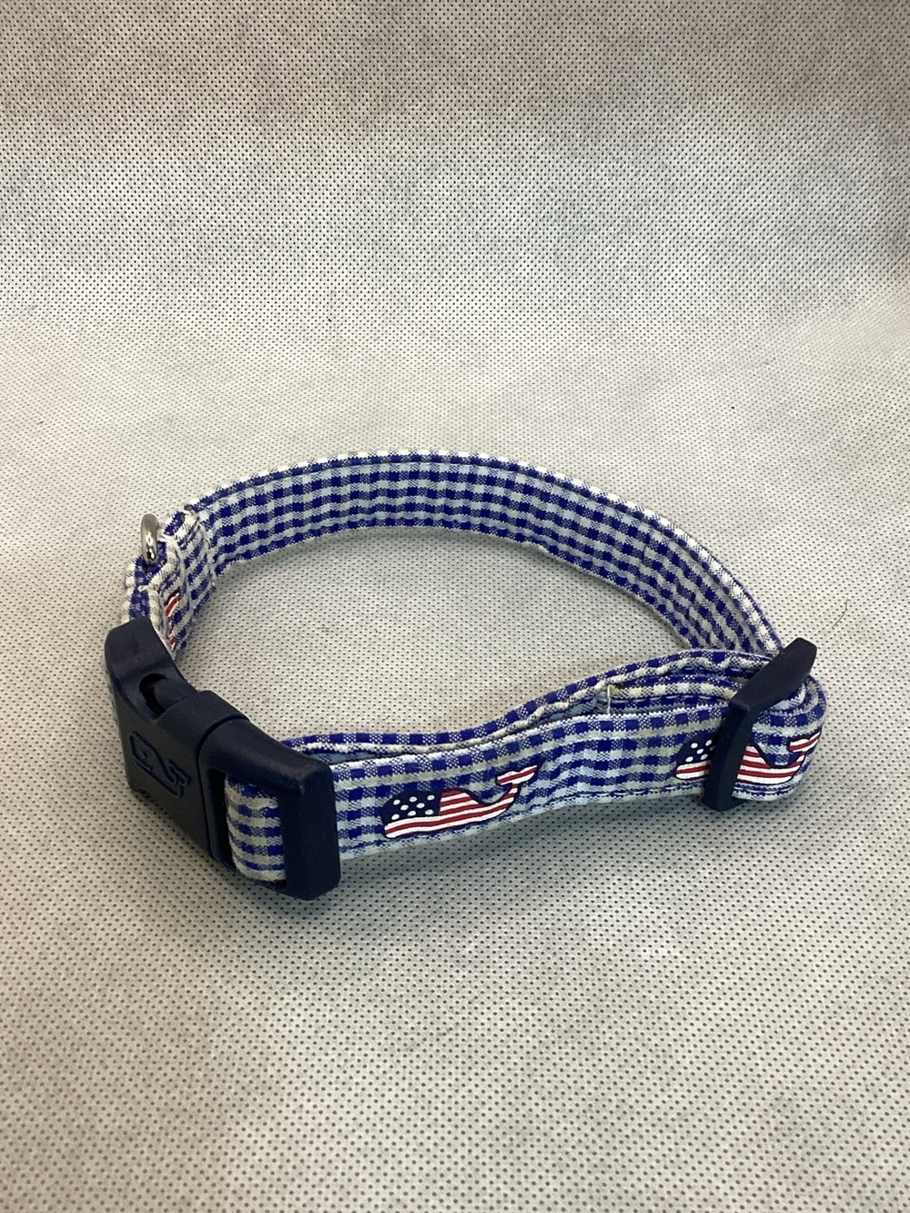 Vineyard Vines Patriotic Whale Dog Collar Adjustable 11”-14” Blue Gingham